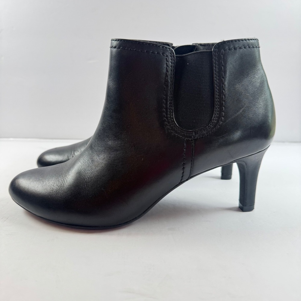 Clarks‎ Womens Black Leather Ankle Boots Stiletto Heel Zip Booties Size 8 M